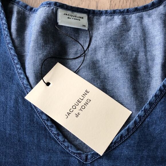 JDY evelyn long sleeve woven smock top in medium blue denim - US 2 - Picture 7 of 11